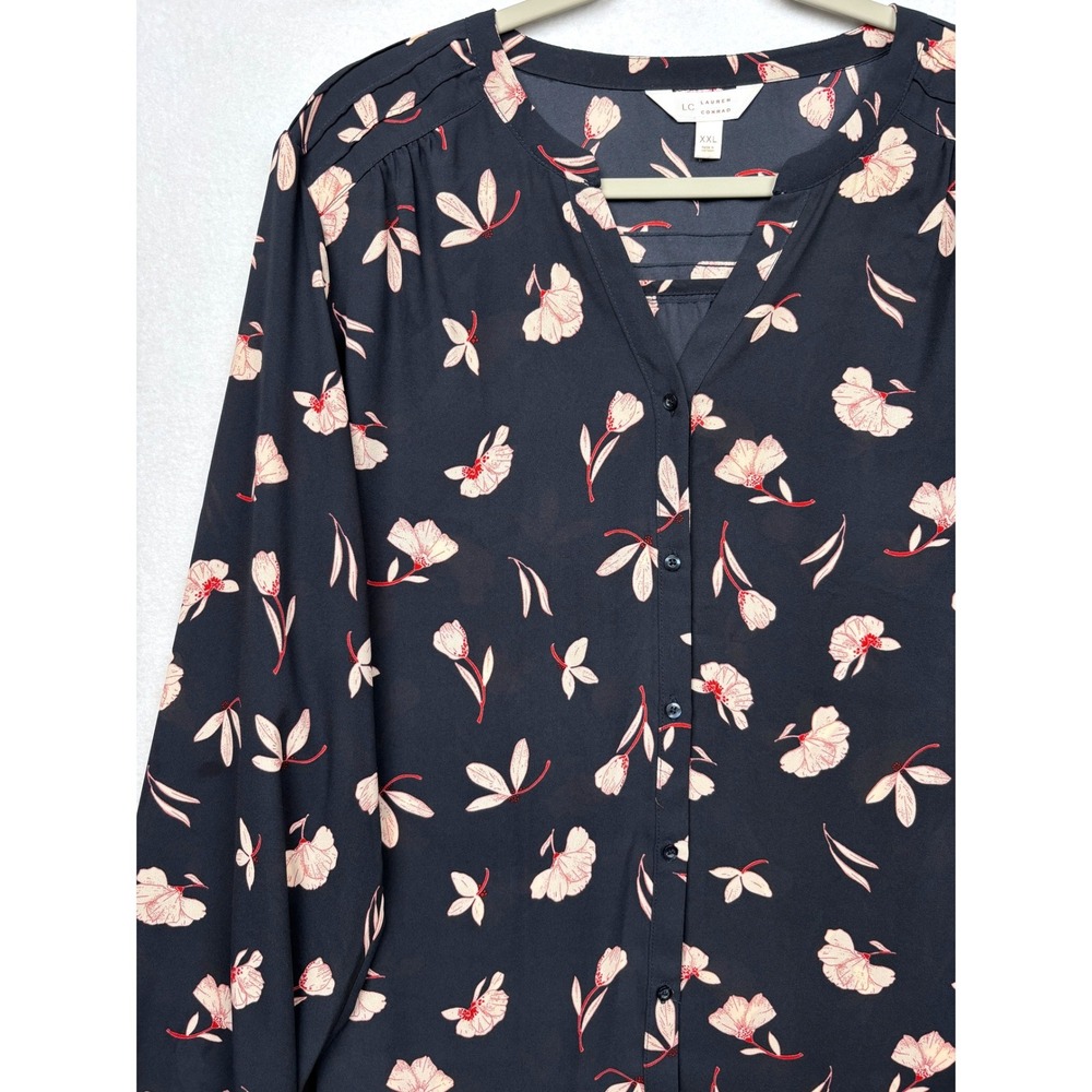 LC Lauren Conrad Blouse Womens XXL Floral V Neck Long Sleeve High Low Hem